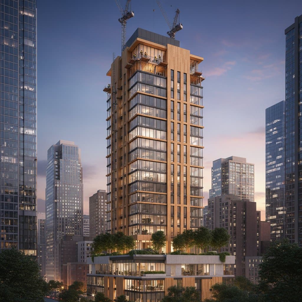 Featured image for CLT Towers Hit 18 Stories as Mass Timber Goes Urban